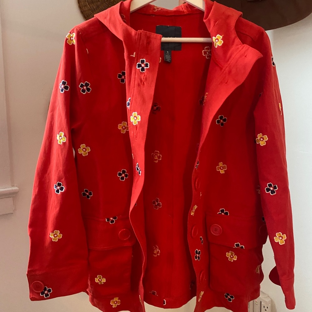 Red ModCloth Jacket with Embroidered Flowers